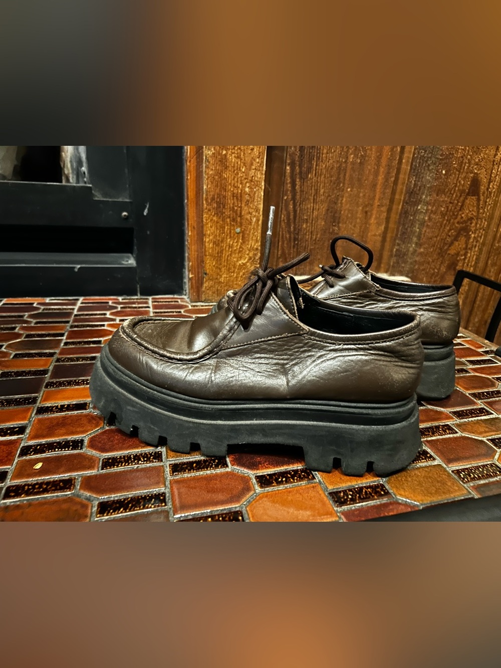 ALOHAS Brown Leather Lug-Sole Loafers